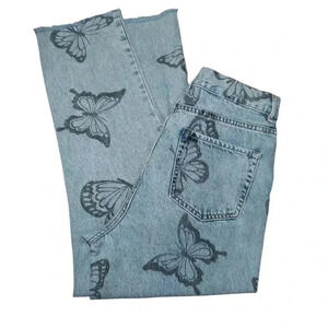 Butterfly Print High-Rise Button Fly Jeans
